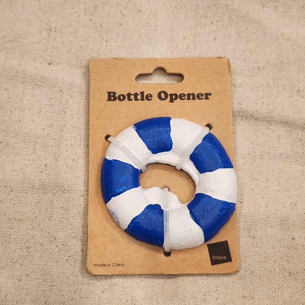 Nautical Life Preserver Ring Bottle Opener Blue White Beach Theme Stocking Stuff